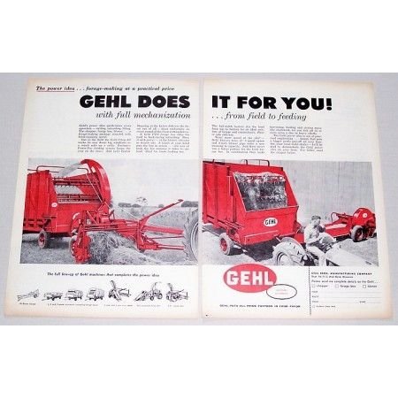 1959 Gehl Chop All PTO Forge Box 2 Page Color Print Ad