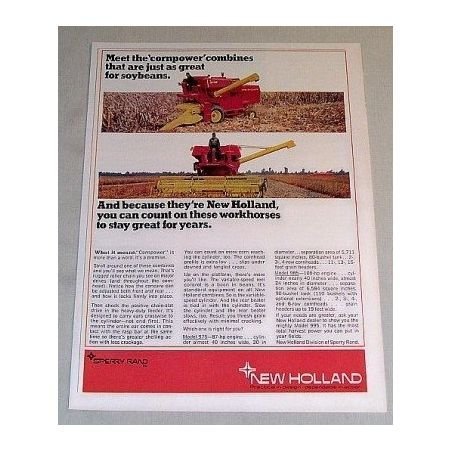 1969 New Holland Combine Models 975 985 Color Print Ad