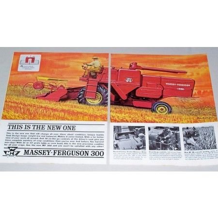 1963 Massey Ferguson 300 Harvester 2 Page Color Print Ad