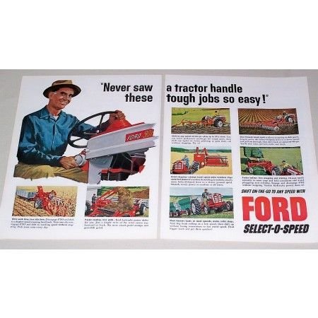 1960 Ford 901 Farm Tractor Implements 2 Page Color Print Ad
