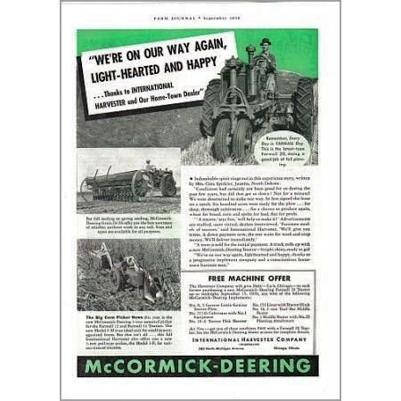 1938 McCormick Deering Farmall 20 Farm Tractor Print Ad