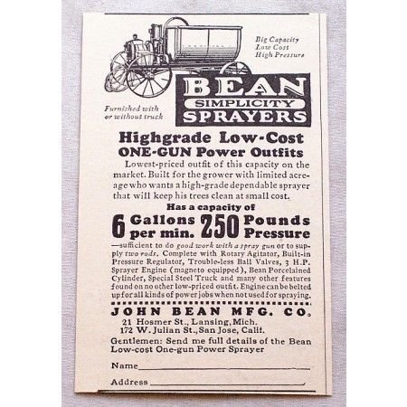 1929 Bean Simplicity Sprayers Print Ad