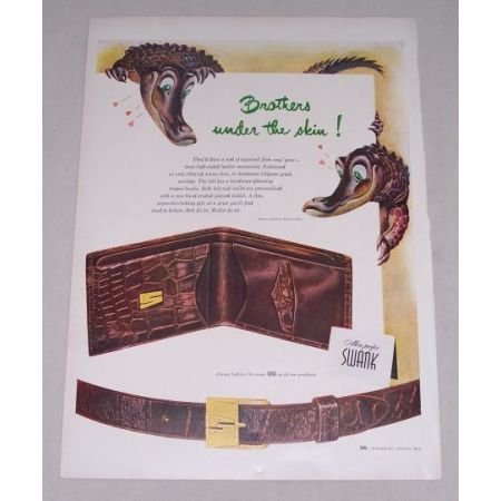 1949 Swank Belt and Wallet Alligator Animal Art Color Print Ad