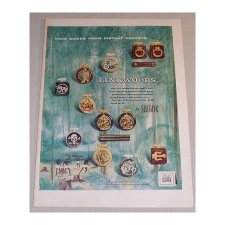 1955 Swank Cuff Links and Tie Clips Linkwoods Color Print Ad