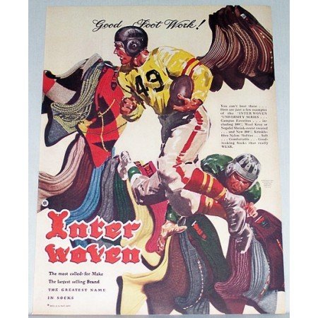 1948 Interwoven Socks Football Art Color Print Ad