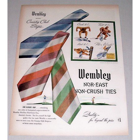1946 Wembley Country Club Stripes Tie Ties Color Print Ad