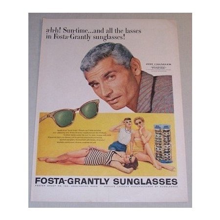 1955 Fosta Grantly Sunglasses Color Print Ad Celebrity Jeff Chandler