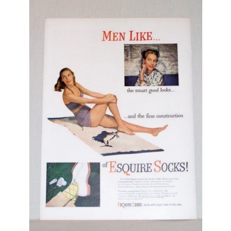 1948 Esquire Socks Color Print Ad - Woman Posing In Bikini