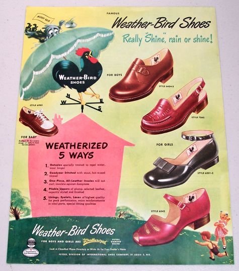 1948 Peters Weather Bird Shoes Footwear Color Print Ad