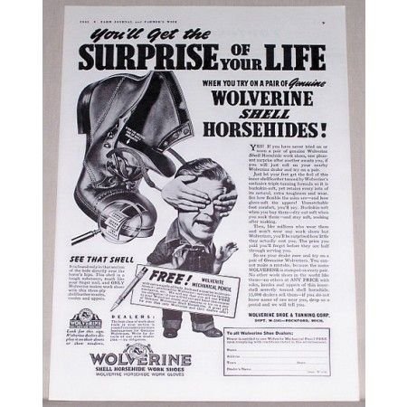 1941 Wolverine Shell Horsehide Work Shoes Print Ad