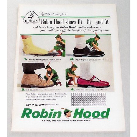1957 Brown Shoe Co. Robin Hood Shoes Color Print Ad