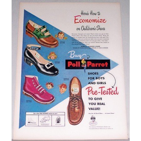 1948 Poll Parrot Children's Shoes Color Print Ad