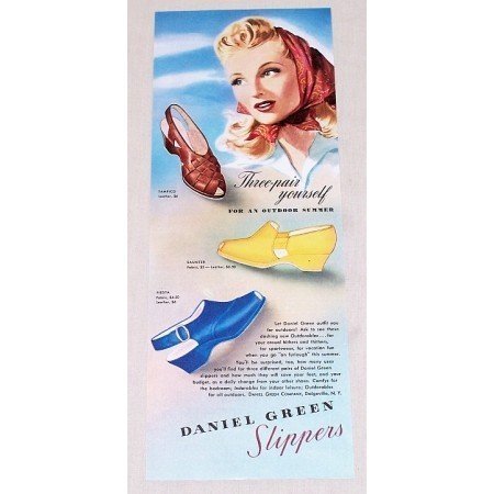 1942 Daniel Green Slippers Color Art Print Ad - Three Pair Yourself