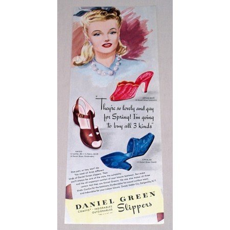 1942 Daniel Green Slippers Color Art Print Ad Dryad Amigo Tiffin