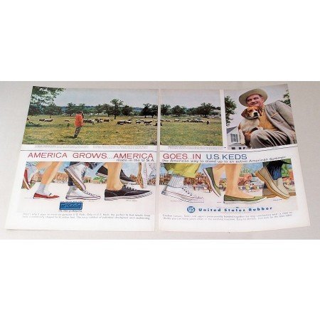 1962 U.S. Keds Shoes 2 Page Color Print Ad - America Grows