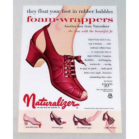 1955 Naturalizer Foam Wrappers Shoes Color Print Ad