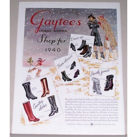 1940 Gaytees Stormy Weather Shoes Boots Winter Art Color Print Ad