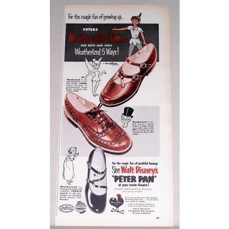 1953 Peters Weather Bird Shoes Peter Pan Color Print Ad