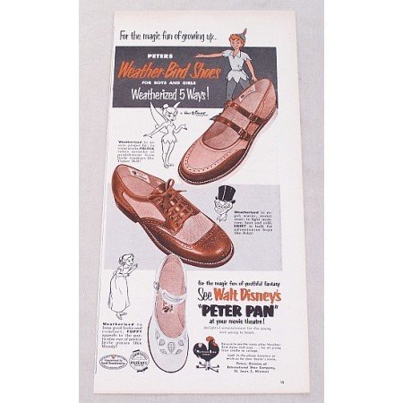 1953 Peters Weather Bird Shoes Disney's Peter Pan Color Print Ad