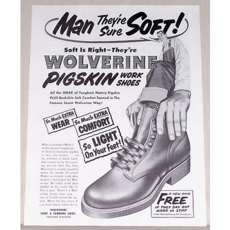 1954 Wolverine Pigskin Work Shoes Art Print Ad