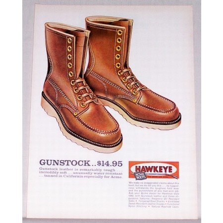 1961 ACME Hawkeye Gunstock Leather Boots Color Art Print Ad