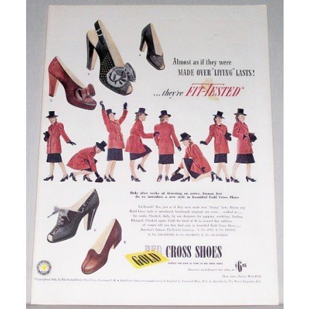 1945 Red Cross Shoes Color Art Print Ad