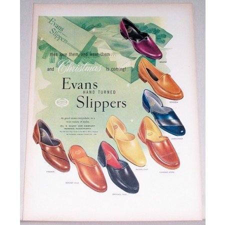 1955 Evans Hand Turned Slippers Color Art Print Ad