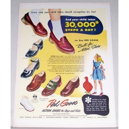 1948 Red Goose Action Shoes Color Art Print Ad