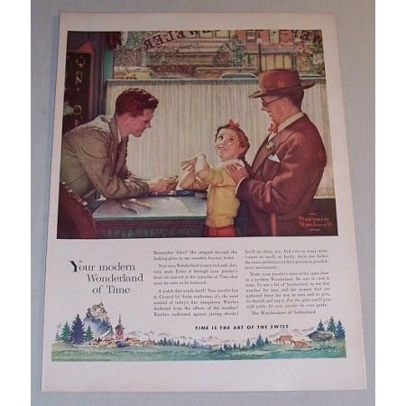 1955 Watchmakers of Switzerland Norman Rockwell Art Color Print Ad