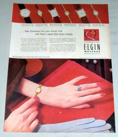 1953 Lady Elgin Martha Ladies 21 Jewel Watch Color Print Ad