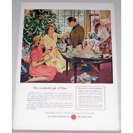 1948 Watchmakers Of Switzerland Color Christmas Art Print Ad - Gift Of Time