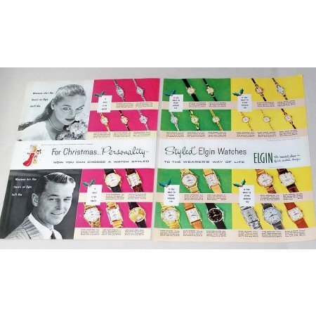 1956 Personally Styled Elgin Watches 2 Page Color Print Ad