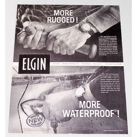 1960 Elgin Wrist Watch Print Ad - More Rugged More Waterproof