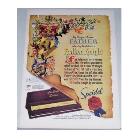 1948 Speidel Golden Knight Watchband Color Art Print Ad