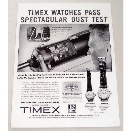 1956 Timex Watches Print Ad - Past Dust Test