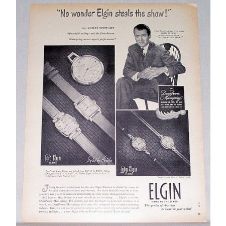 1949 Lord Lady Elgin Watch Print Ad Celebrity James Stewart