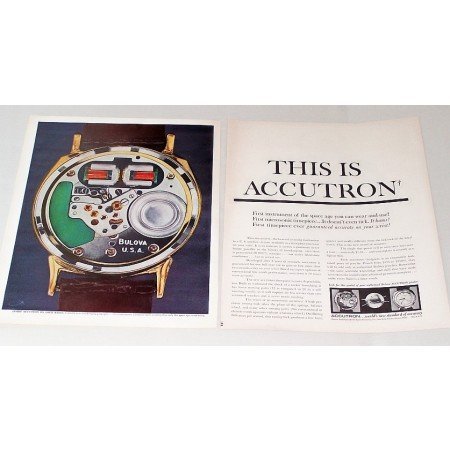 1960 Bulova Accutron Watch 2 Page Color Print Ad