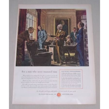 1949 Watchmakers of Switzerland Color Art Ad