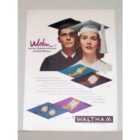 1948 Waltham Watch Company Graduation Color Print Ad