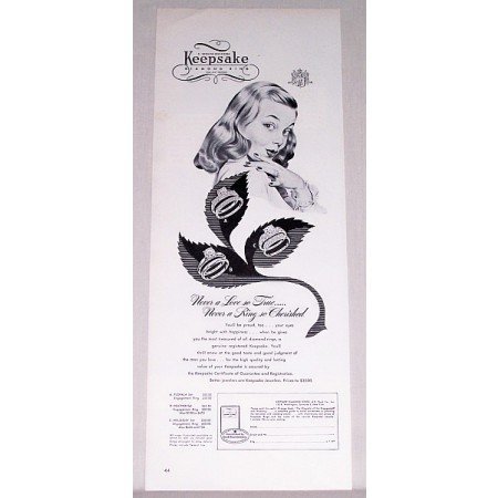 1947 Keepsake Bridal Set Diamond Rings Print Ad