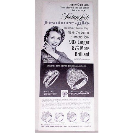1955 Feature Glo Diamond Rings Print Ad Celebrity Jeanne Crain
