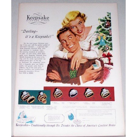 1948 Keepsake Diamond Rings Color Art Print Ad - Darling It's A Keepsake