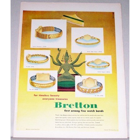 1948 Bretton Watch Bands Color Print Ad