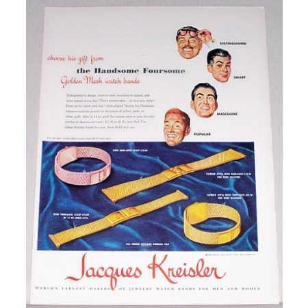 1948 Jacques Kreisler Golden Mesh Watchbands Color Print Ad
