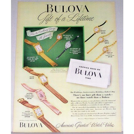 1948 Bulova Watches Color Print Ad - America Runs On Time