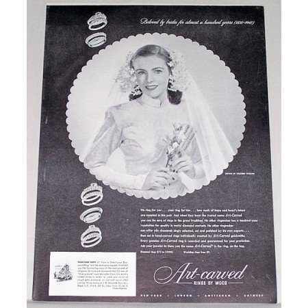 1947 Art Carved Rings by Wood Print Ad - Beloved By Brides