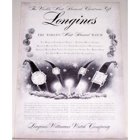 1955 Longines Watch Print Ad - Worlds Most Honored Watch