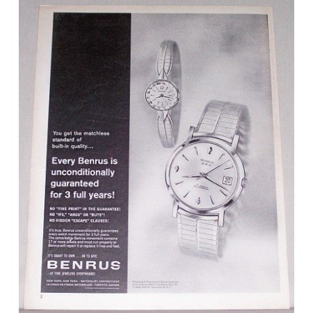 1962 Benrus 17 Jewel Watch Print Ad