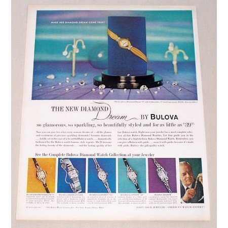 1961 Bulova New Diamond Dream Ladies Watch Color Print Ad