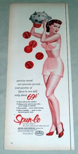 1953 Spun Lo Rayon Fabric Panties Wheat Penny Pennies Color Print Ad